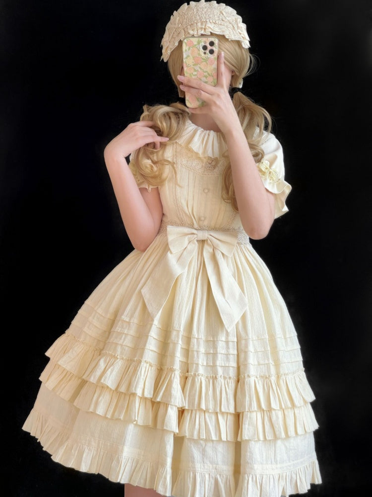 Girl Nelly Beige Tiered Ruffle Hem Round Neck High Waist Jumper Skirt