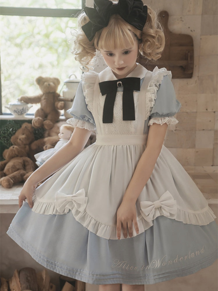 Alice in Wonderland Sax Blue Maid Dress with White Apron