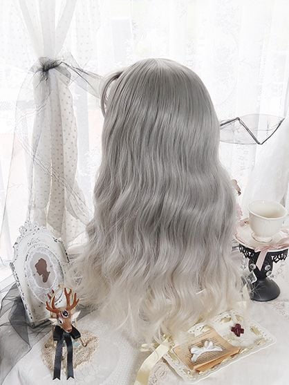 Gray Ombre Hair Color Long Wavy Synthetic Wig