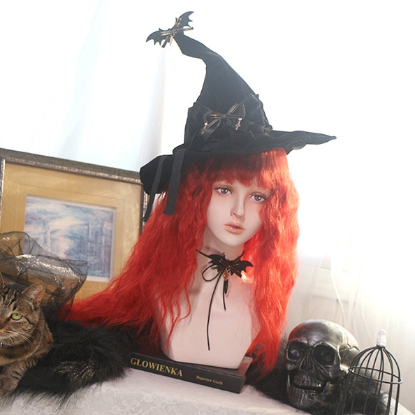 In Stock Long Wool Curly Black Red Ombre Wig