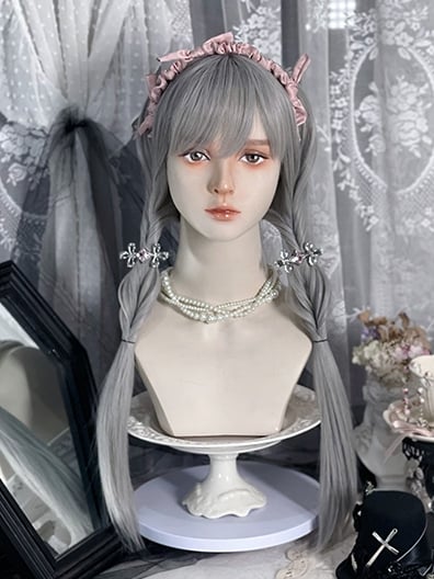 Gray Long Straight Synthetic Wig with Air Bangs