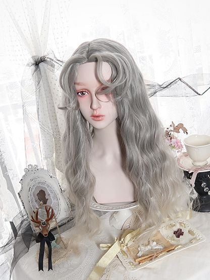 Gray Ombre Hair Color Long Wavy Synthetic Wig