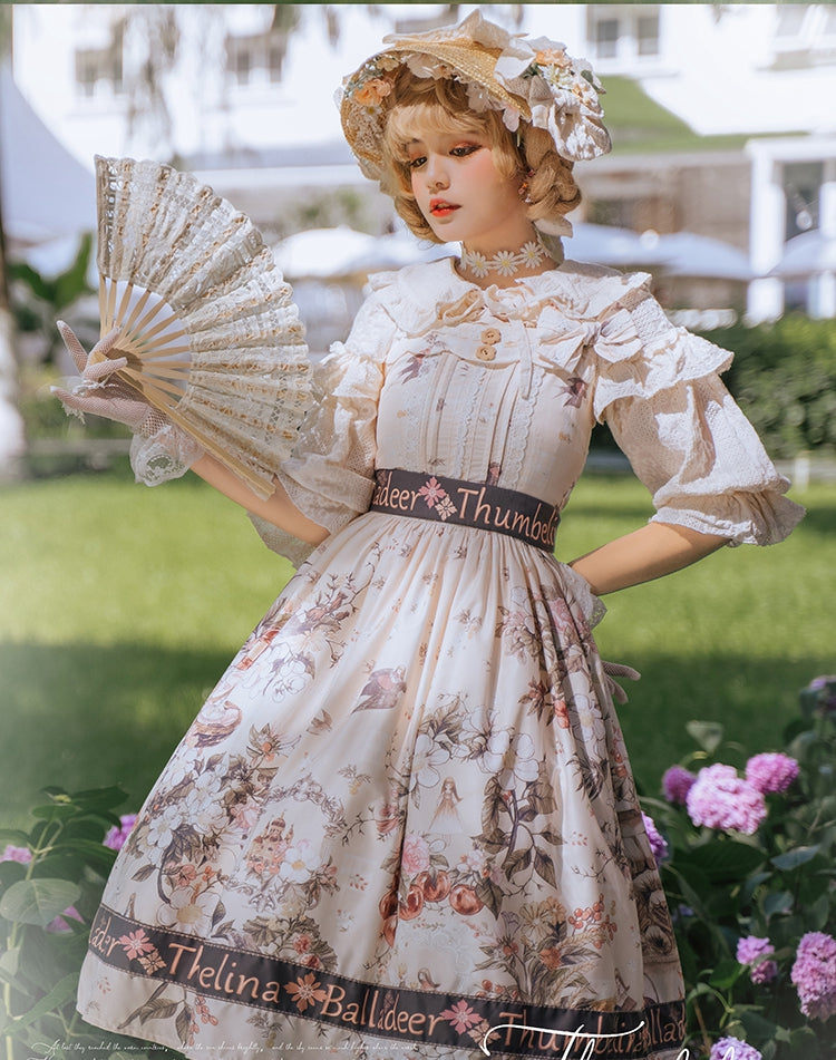 Thumbelina Floral Print Petal Neckline Long Version Jumper Skirt