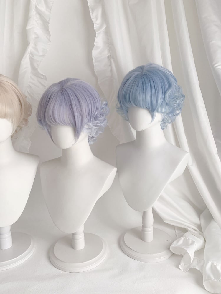 Light Gold/Light Purple/Light Blue Short Curly Wig