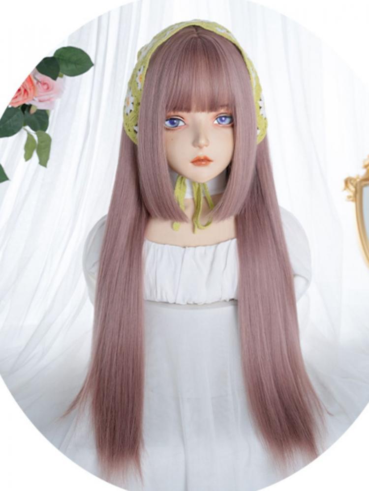 Dusty Pink Hime Cut Long Synthetic Straight Wig