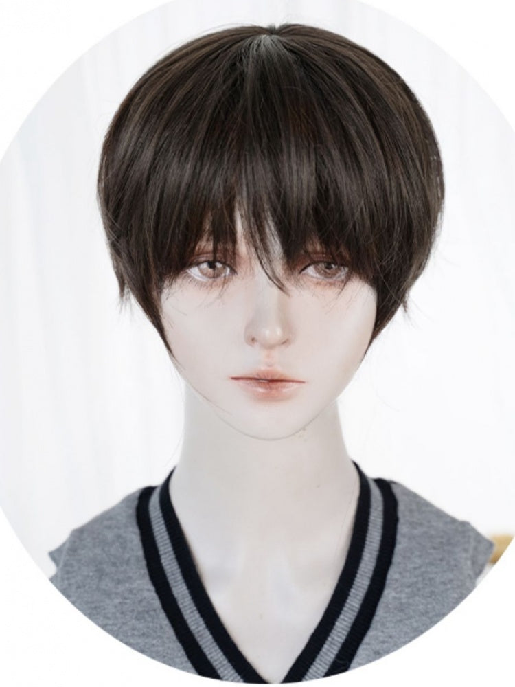 Dark Brown Short Boy Style Wig with Bangs