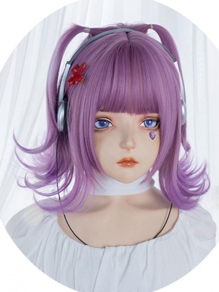 Purple Bob Cut Chin Length Curly Synthetic Wig Halloween Wig