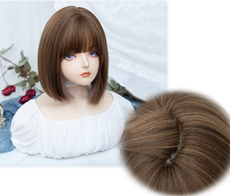 Brown and Pink Highlight Hair Color Bob Cut Straight Synthetic Wig