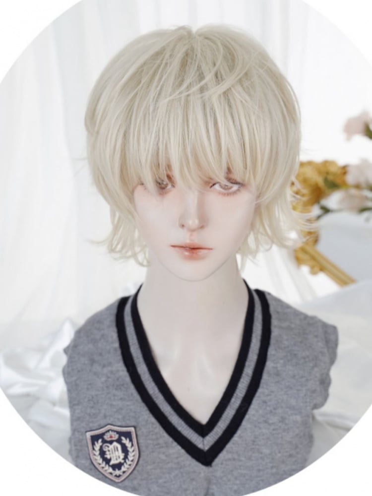 Light Blonde Short Boy Style Wig with Bangs