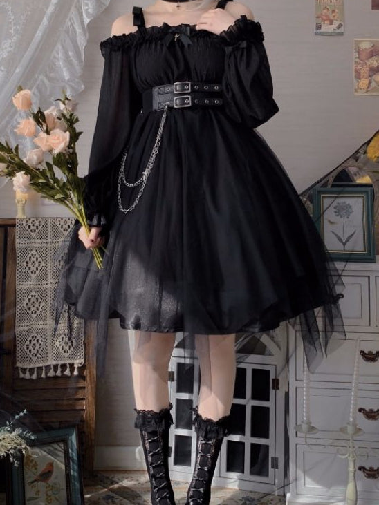 Black Gothic Lolita Dress with Separate Corset Belt