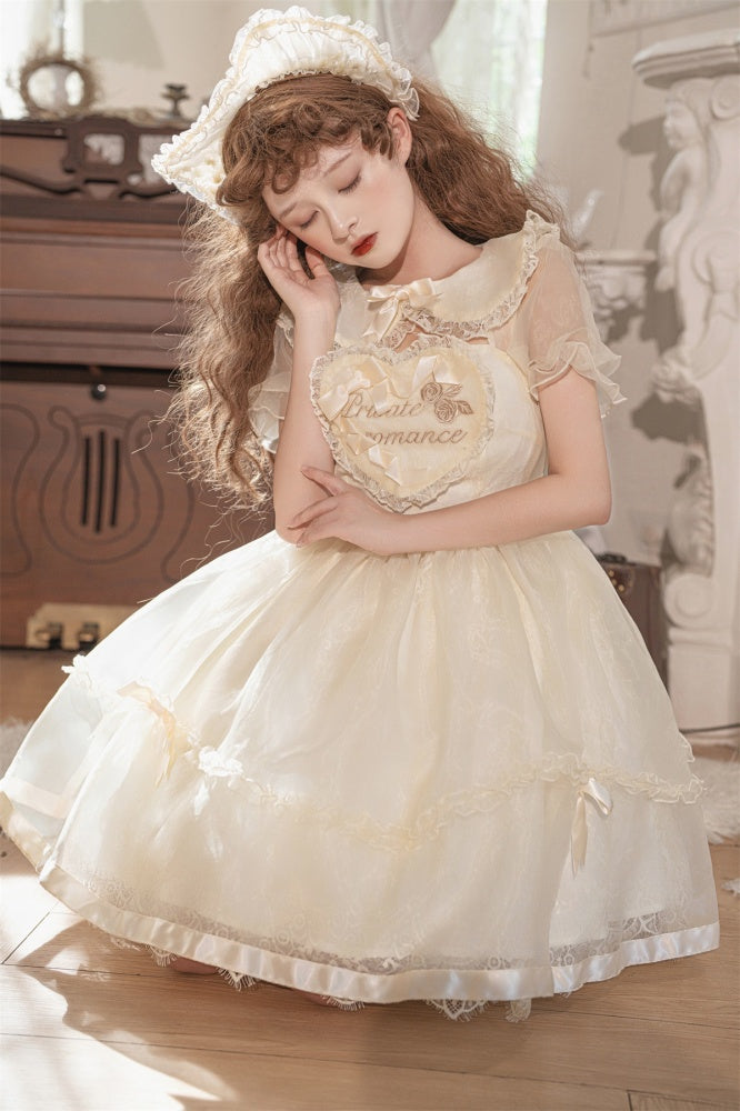 Warm Love Song Ruffle Trim Peter Pan Collar Semi-sheer Short Puff Sleeves Lolita OP