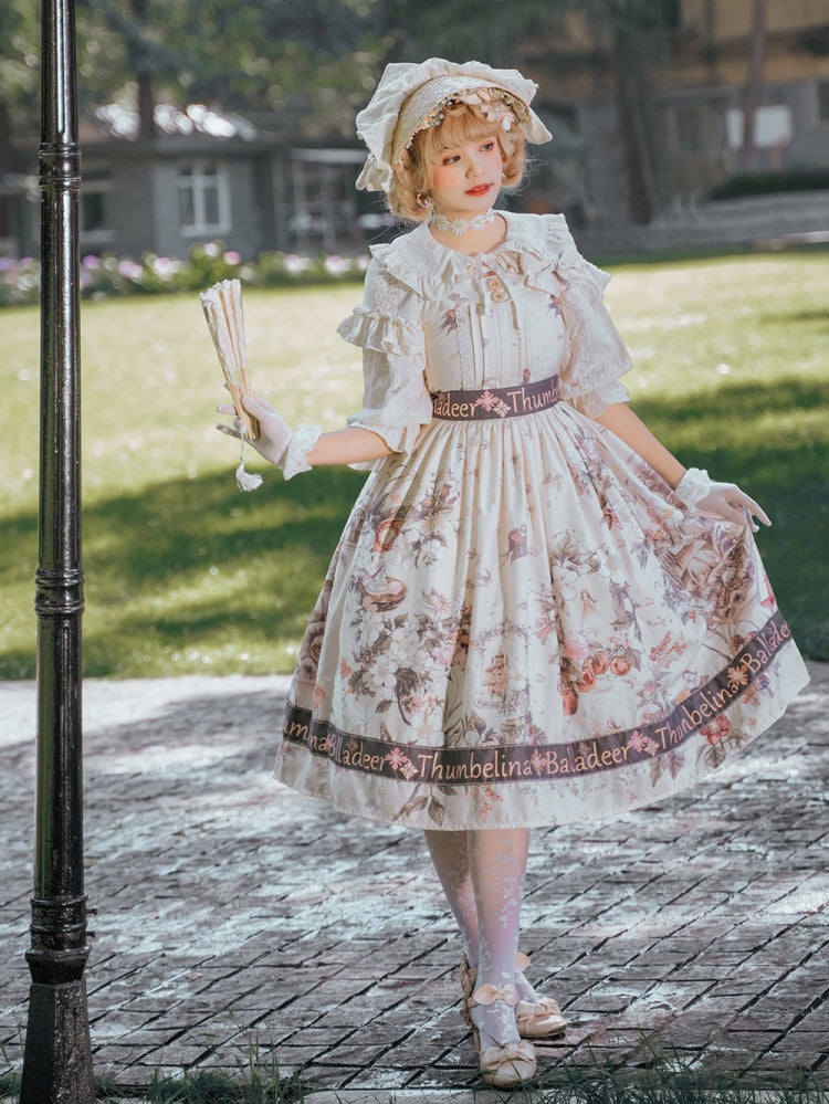 Thumbelina Floral Print Petal Neckline Long Version Jumper Skirt