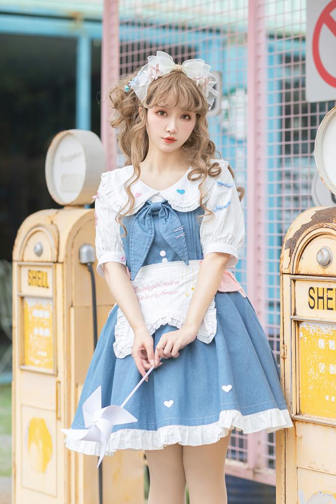 Cute Hearts Hemline Denim Overalls