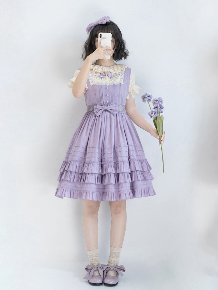 Girl Nelly Color Purple Floral Embroidery Round Neck Jumper Skirt