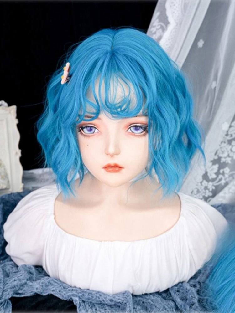 Sea Blue Wavy Bob Synthetic Wig