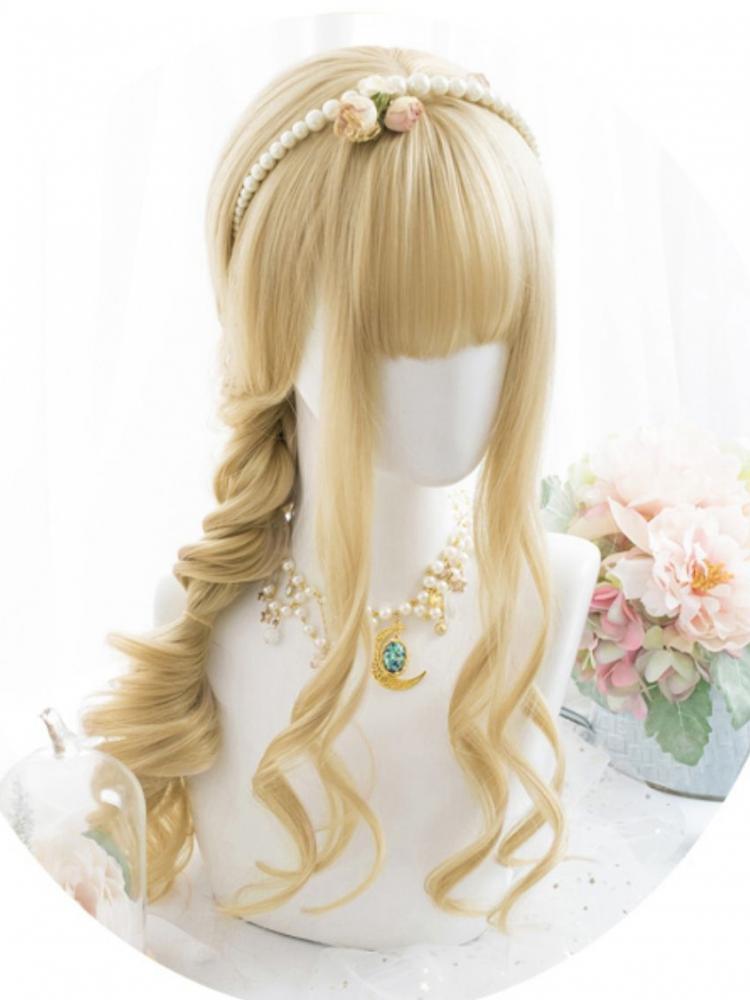 Blonde Medium Length Synthetic Wavy Wig with Full Bangs