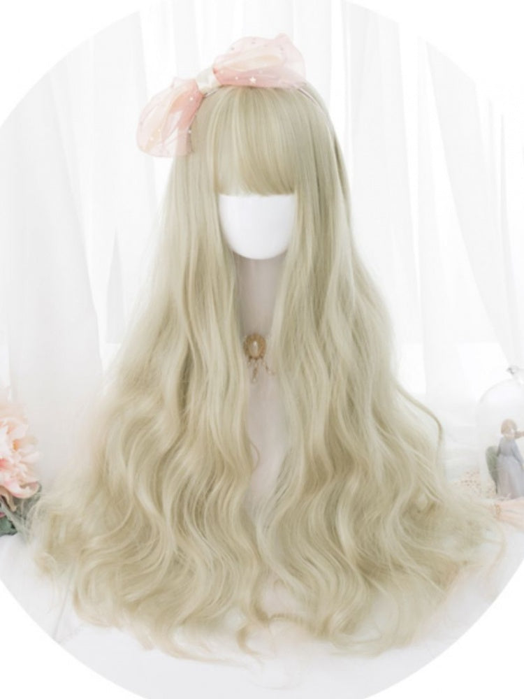 Beige Long Synthetic Wavy Wig with Full Bangs