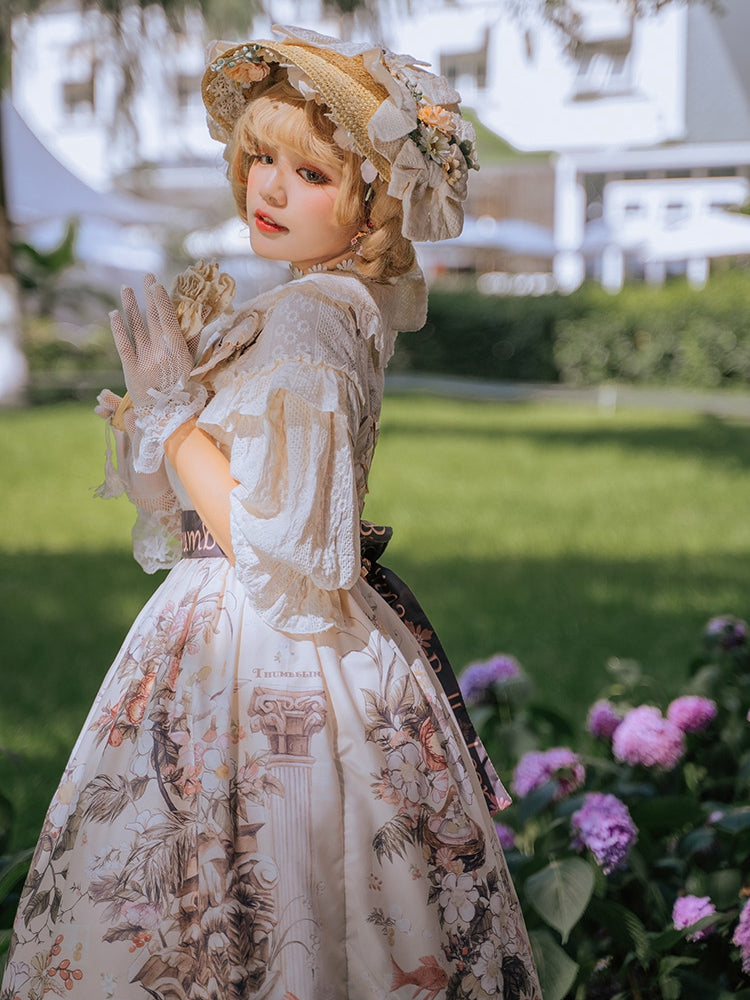 Thumbelina Floral Print Petal Neckline Long Version Jumper Skirt