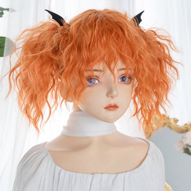 Halloween Pumpkin Orange Medium Length Synthetic Curly Wig