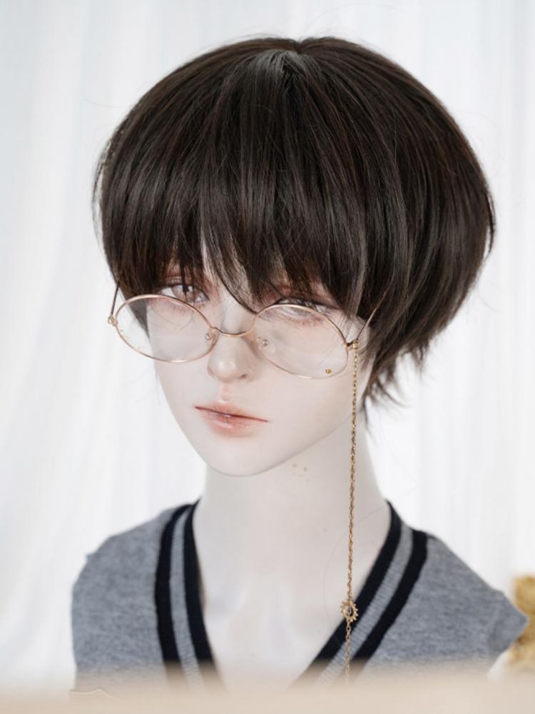 Dark Brown Short Boy Style Wig with Bangs