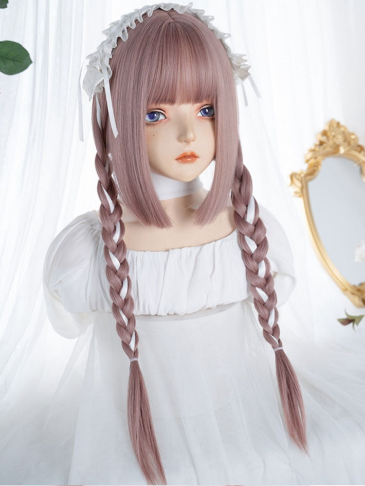 Dusty Pink Hime Cut Long Synthetic Straight Wig