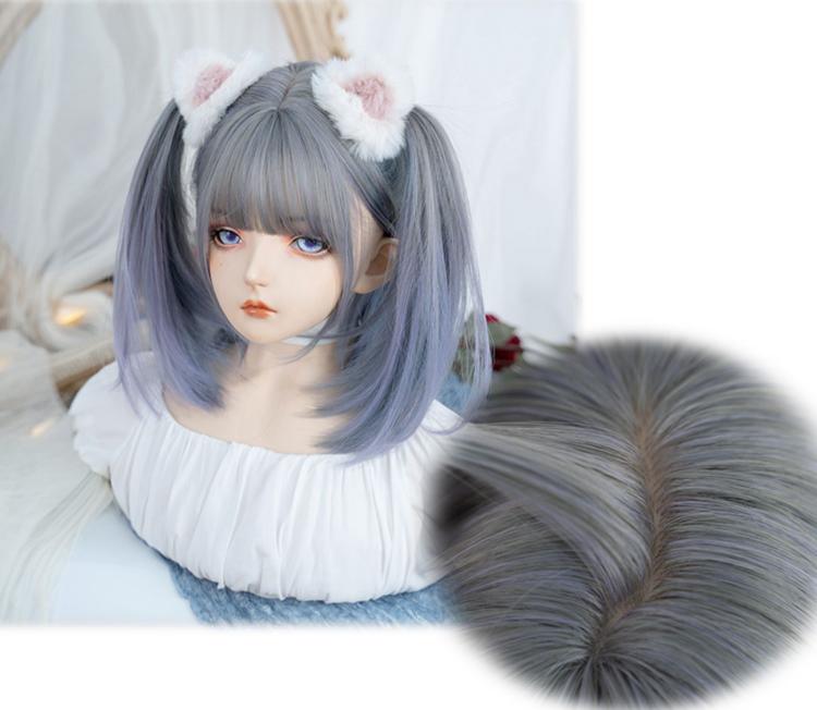 Grey and Purple Mixed Hair Color Shoulder Length Straight Synthetic Wig