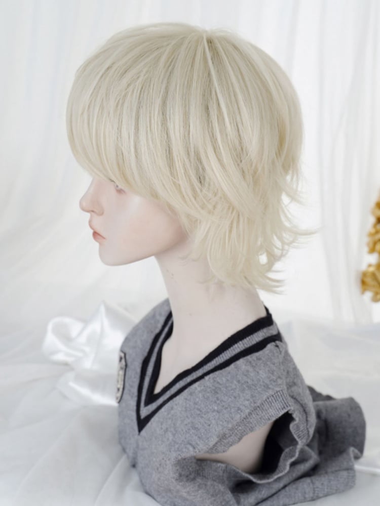 Light Blonde Short Boy Style Wig with Bangs