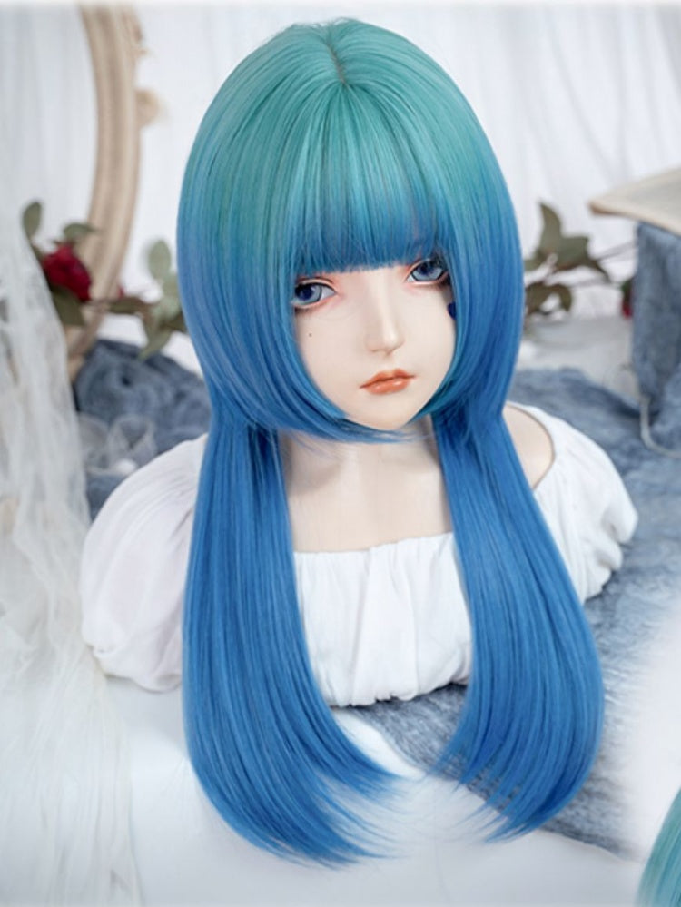 Green and Blue Ombre Hair Color Princess Cut Straight Synthetic Wig