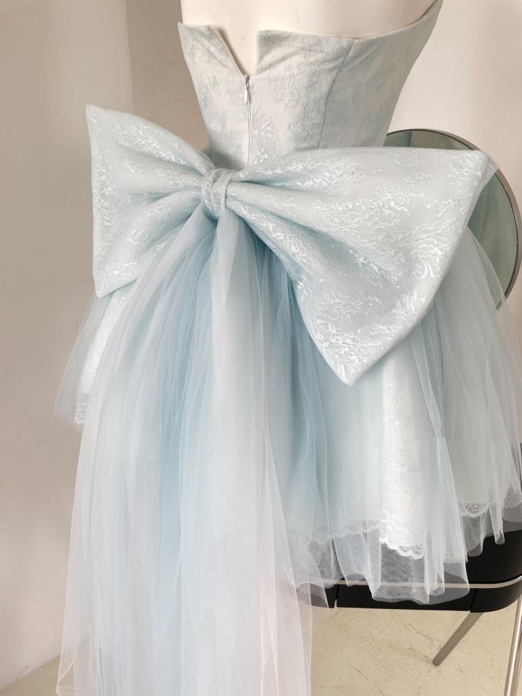 Baby Blue Balletcore Lace Bustier Dress+ Big Bow Train Set