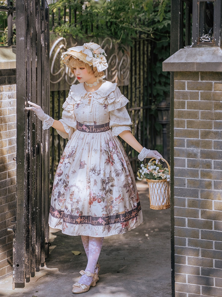 Thumbelina Floral Print Petal Neckline Long Version Jumper Skirt