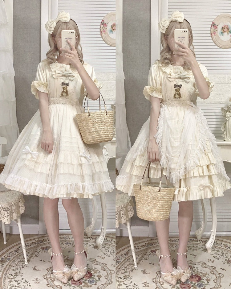 Girl Nelly Beige Tiered Ruffle Hem Round Neck High Waist Jumper Skirt