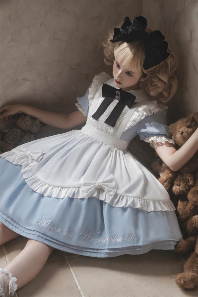 Alice in Wonderland Sax Blue Maid Dress with White Apron