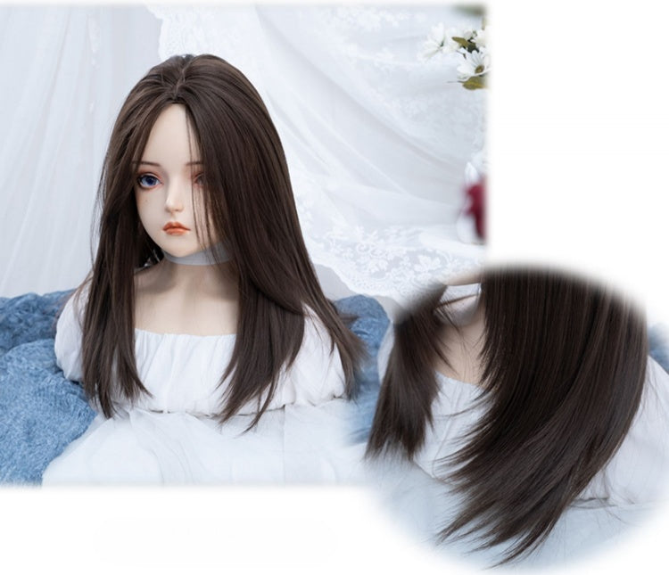 Brown Medium Length Layered Cut Realistic Parting Synthetic Straight Wig