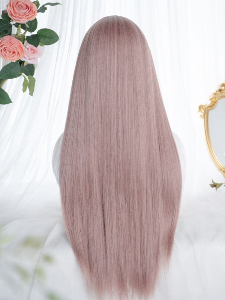 Dusty Pink Hime Cut Long Synthetic Straight Wig