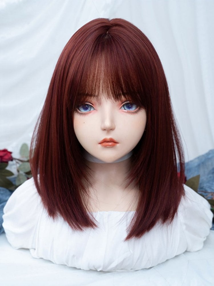 Reddish Straight Synthetic Wig with Air Bangs