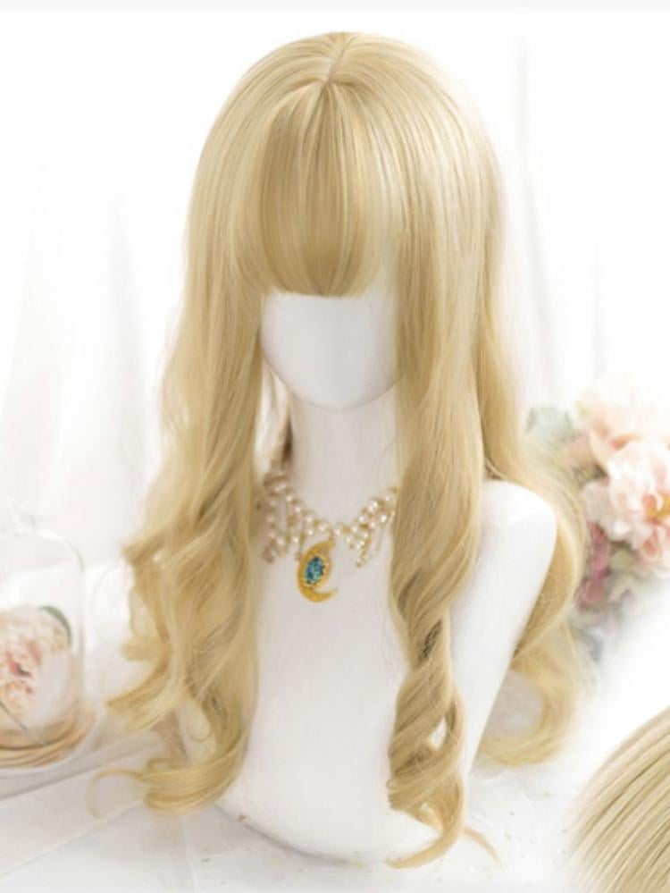 Blonde Medium Length Synthetic Wavy Wig with Full Bangs