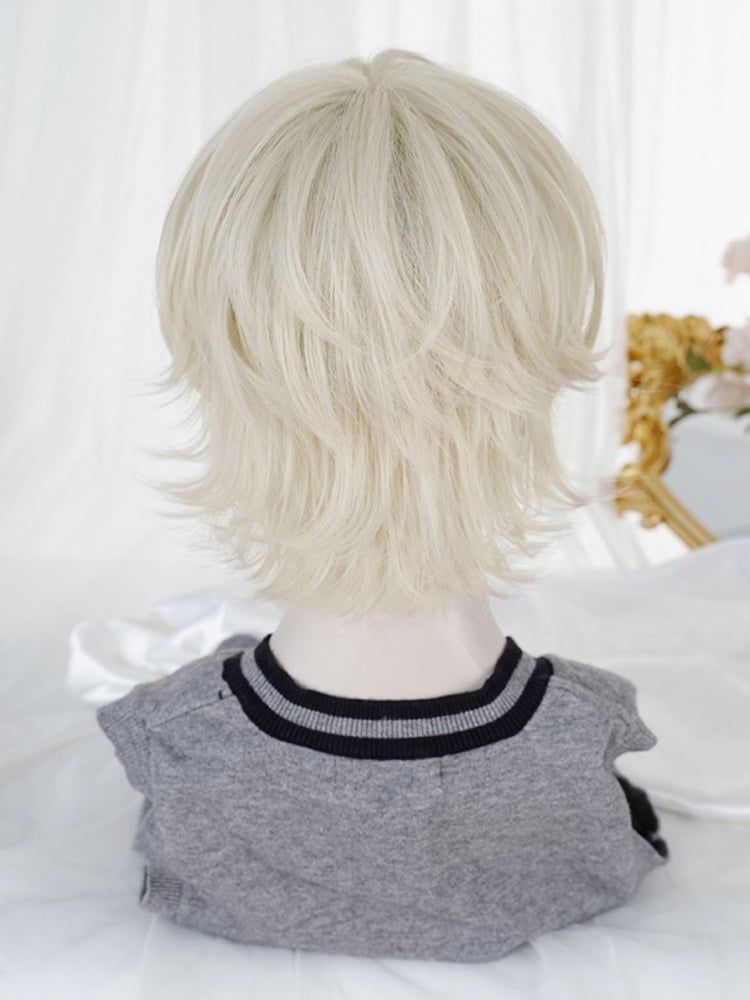 Light Blonde Short Boy Style Wig with Bangs