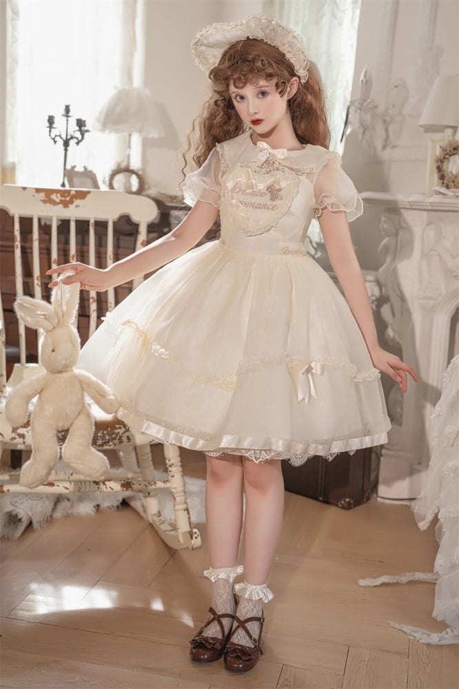 Warm Love Song Ruffle Trim Peter Pan Collar Semi-sheer Short Puff Sleeves Lolita OP