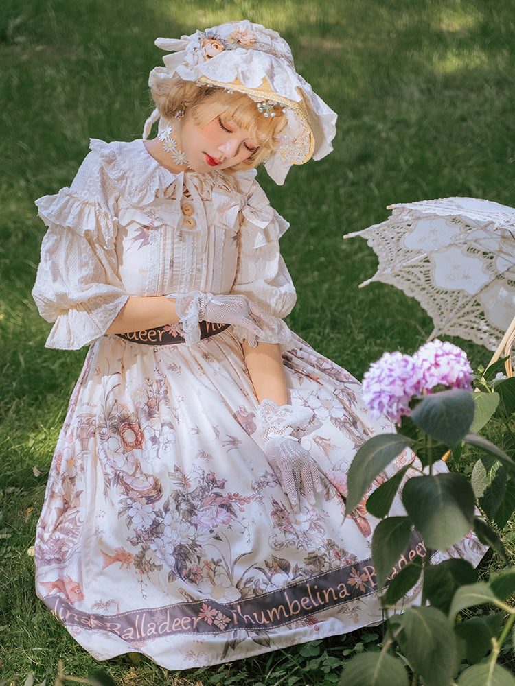 Thumbelina Floral Print Petal Neckline Long Version Jumper Skirt
