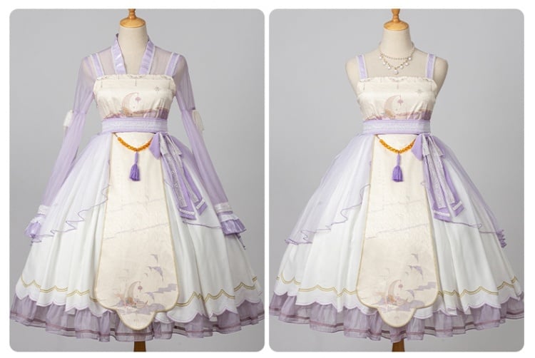 In Stock Night and Warbler Chinoiserie Style Han Lolita JSK+Long Flounce Bell Sleeves Blouse Set