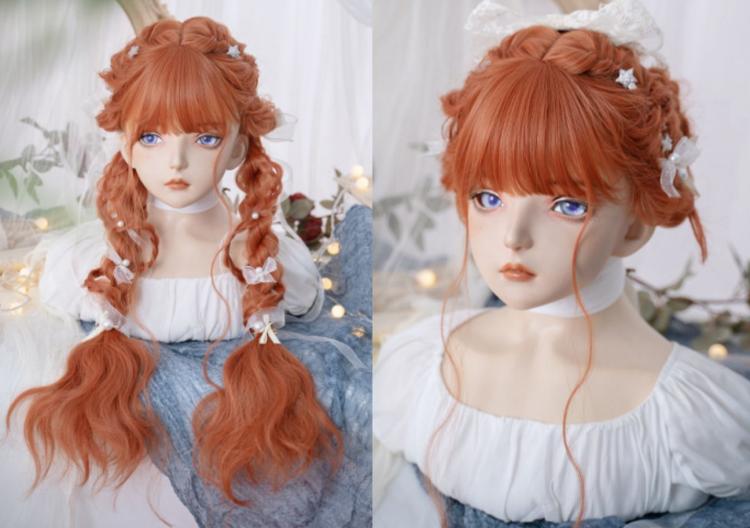 Orange Waist Length Synthetic Wavy Wig with Full Bangs