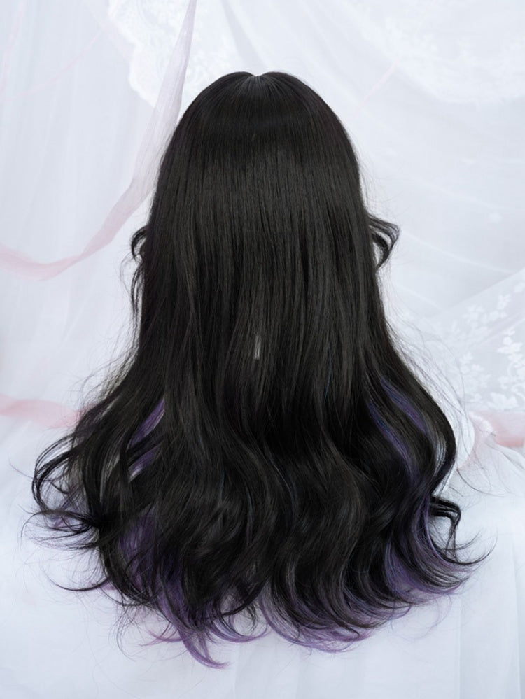 Black and Purple Highlight Hair Color Long Wavy Synthetic Wig