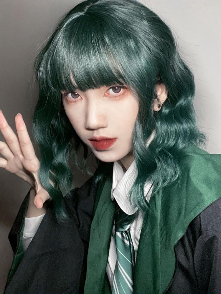 Green Wavy Chic Bob Synthetic Wig