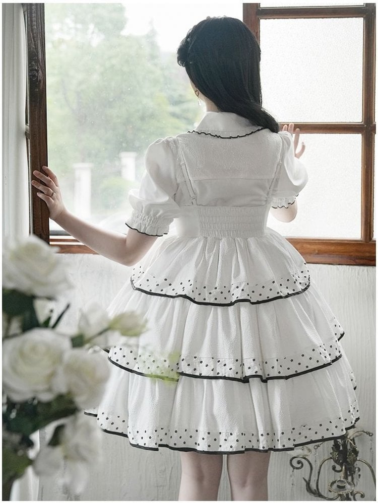 High Waist White Jumper Skirt Tiered Skirt