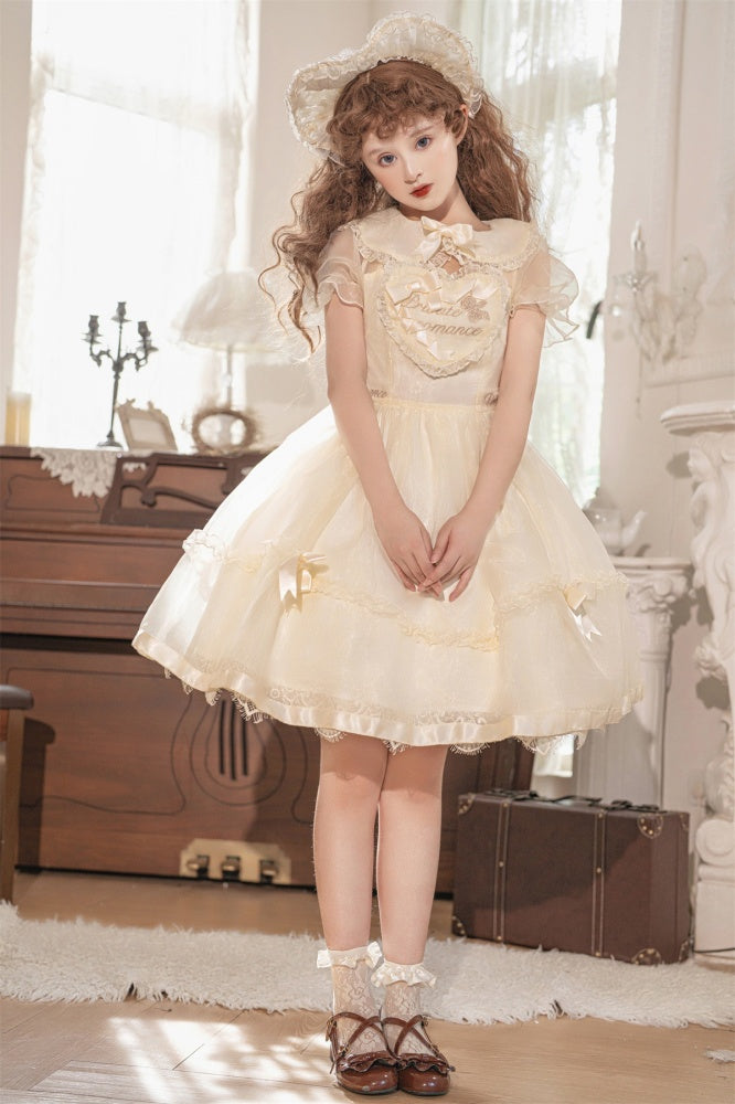 Warm Love Song Ruffle Trim Peter Pan Collar Semi-sheer Short Puff Sleeves Lolita OP