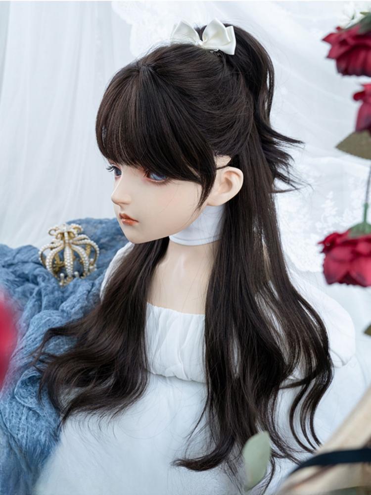 Black Tea Long Synthetic Wig with Full Bangs