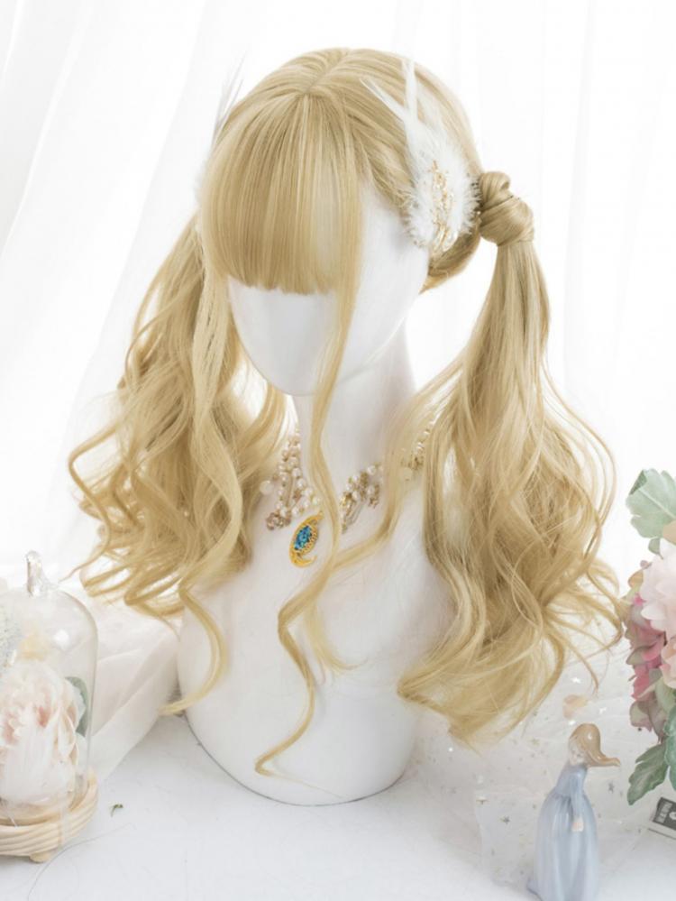 Blonde Medium Length Synthetic Wavy Wig with Full Bangs