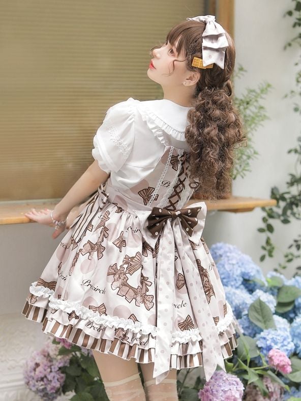 Chocolate Wreath Ruffle Trim Sweetheart-shaped Bodice Jumper Skirt