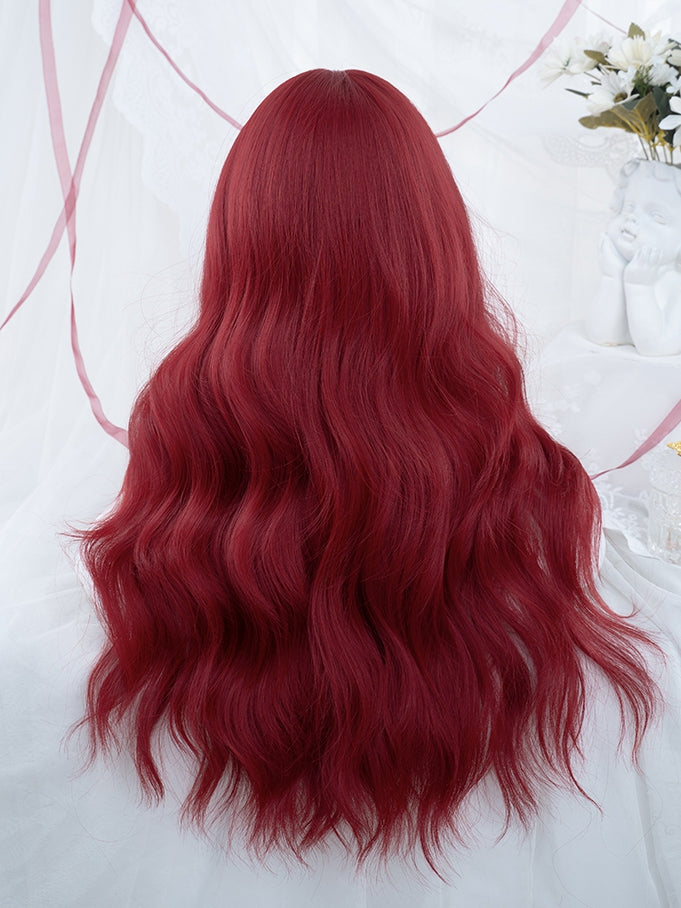 Red Long Wavy Synthetic Wig with Full Bangs