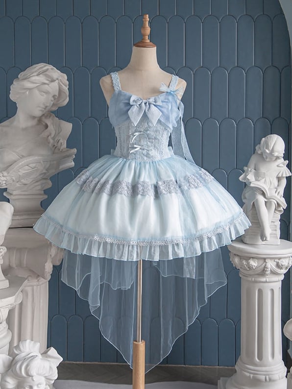 Clearance-Size S for Bust 82-92CM Bright Moon Light Blue Bowknot Details Sweetheart Neckline Jumper Skirt